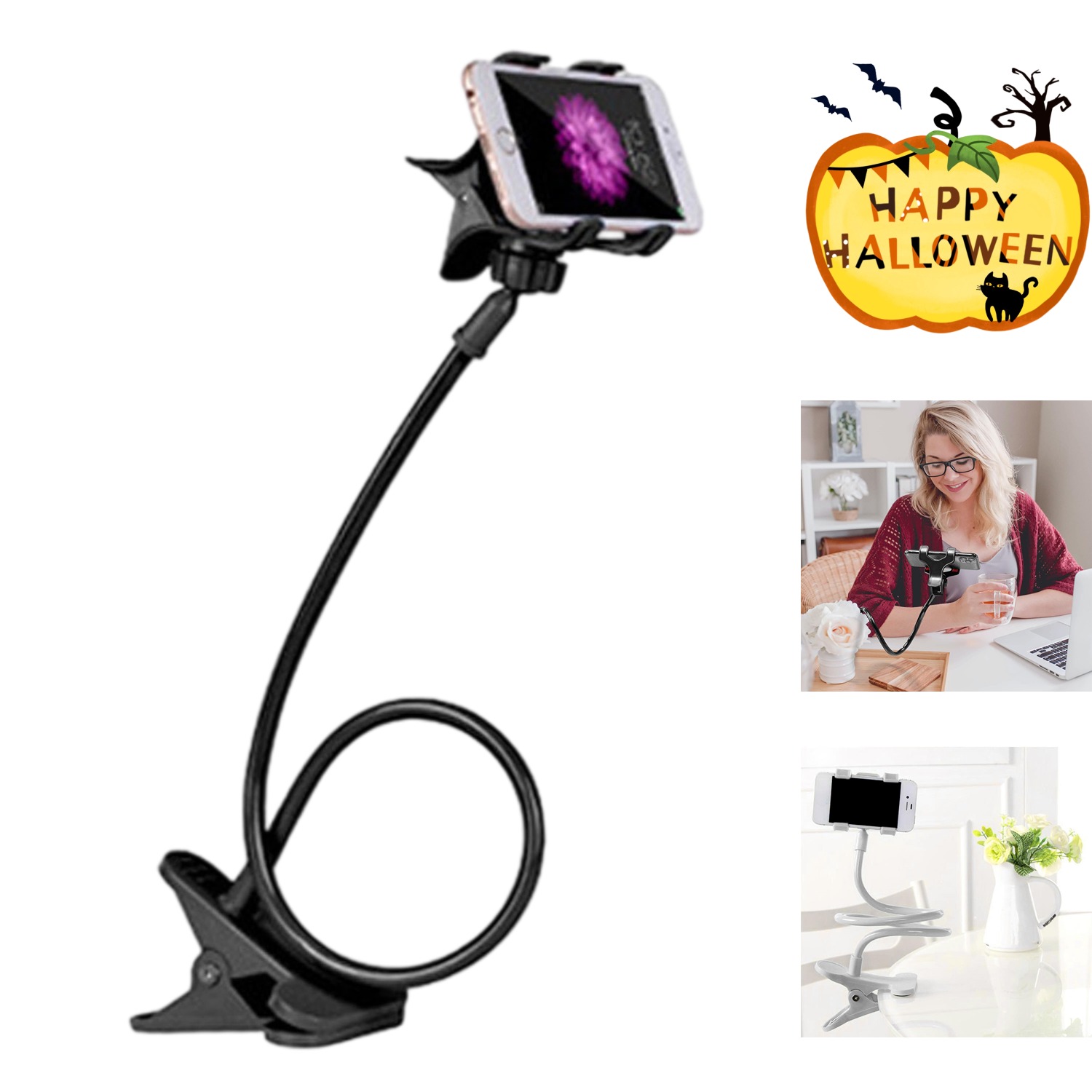 Clearance! Gooseneck Phone Holder Universal Cell Phone Clip 360 Adjustable Bed Stand Holder with Non Clip for All Phone,Flexible Long Lazy Arm Holder for Bed Desk Headboard Table