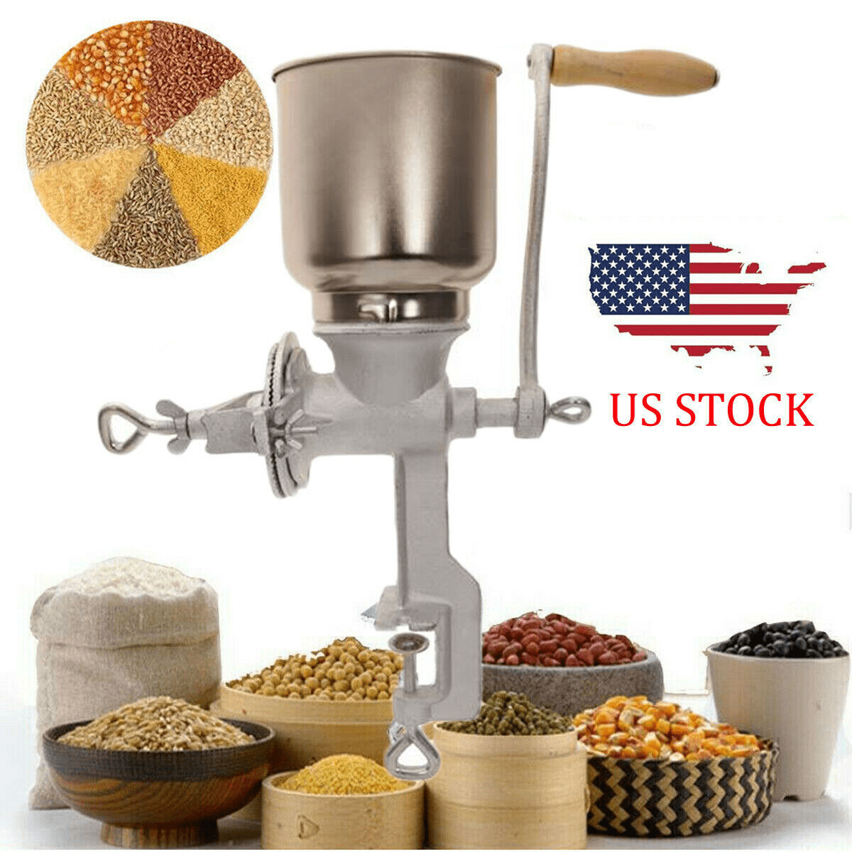 Silver Corn Coffee Wheat Manual Hand Grain Grinder Mill For Kitchenaid  Mixer
