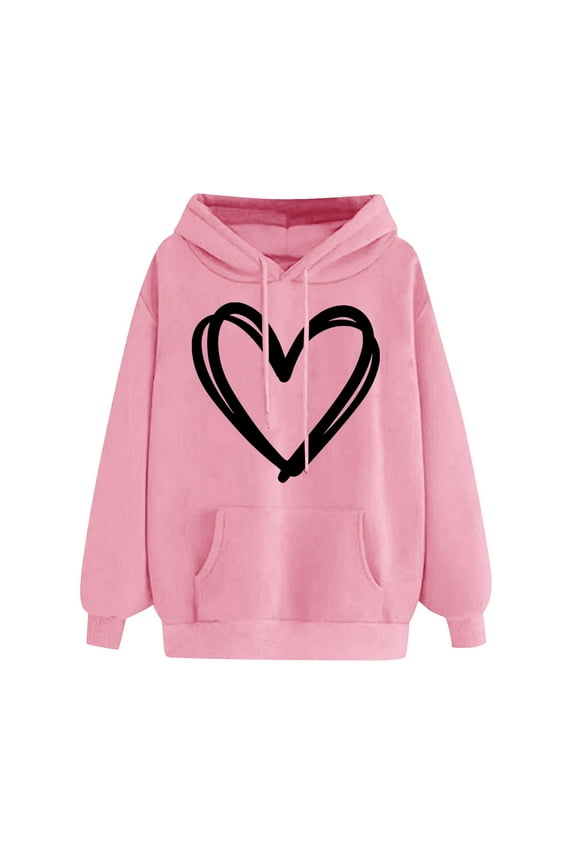 Graphic Hoodies for Women 2024 Fall Fashion Lightweight Long Sleeve Drawstring Pullover Tops Comfortable Love Heart Printed Hooded Sweatshirts Cute Tops