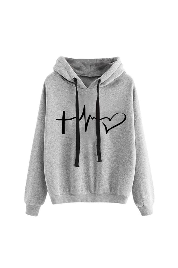 Graphic Hoodies for Women 2024 Fall Fashion Lightweight Long Sleeve Drawstring Pullover Tops Comfortable Love Heart Printed Hooded Sweatshirts Cute Tops