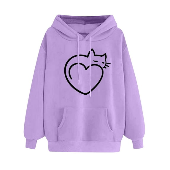 Graphic Hoodies for Women 2024 Fall Fashion Lightweight Long Sleeve Drawstring Pullover Tops Comfortable Love Heart Printed Hooded Sweatshirts Cute Tops