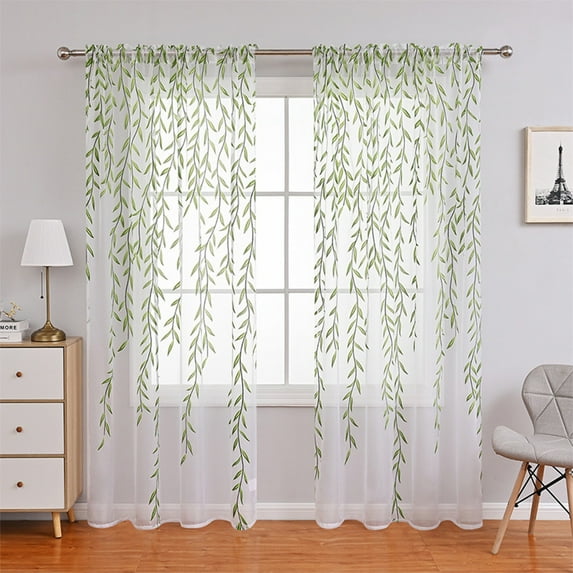 Green Sheer Curtains 84 Inches Long Panels, Semi Transparent Voile Rod Pocket Sheer Window Drapes for Bedroom Bed Canopy Living Room Dining Wedding Party Backdrop, 40W x 84L inch
