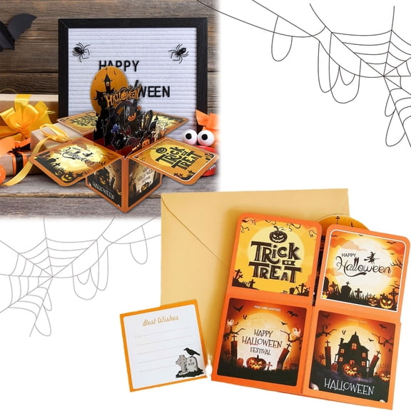 Clearance Greeting Card under $5,New Border Hit Halloween Handwritten Three Box 3D Paper ScThree Paper Box: One Of The Classic Designs Of Halloween Decoration Props Is The Threulpture Creati