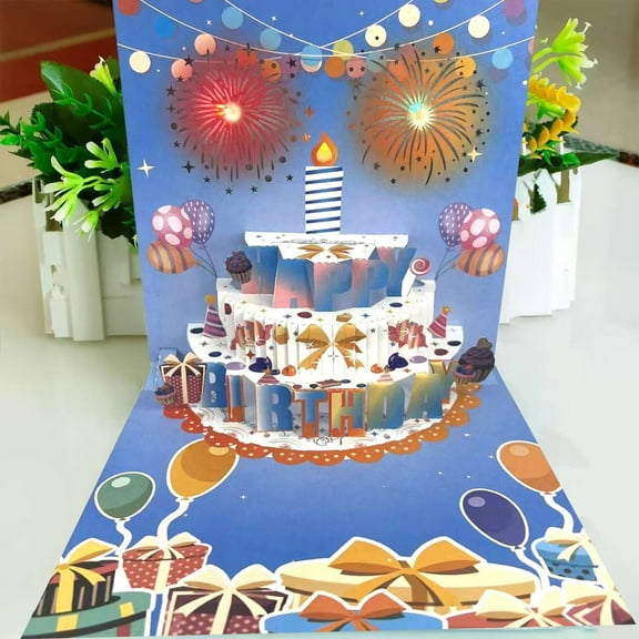 Clearance Greeting Card under $10,Happy Birthday Music Lighting Three Greeting Card Singing Birthday Card Hollow Paper Carving Gift 3D Birthday Card