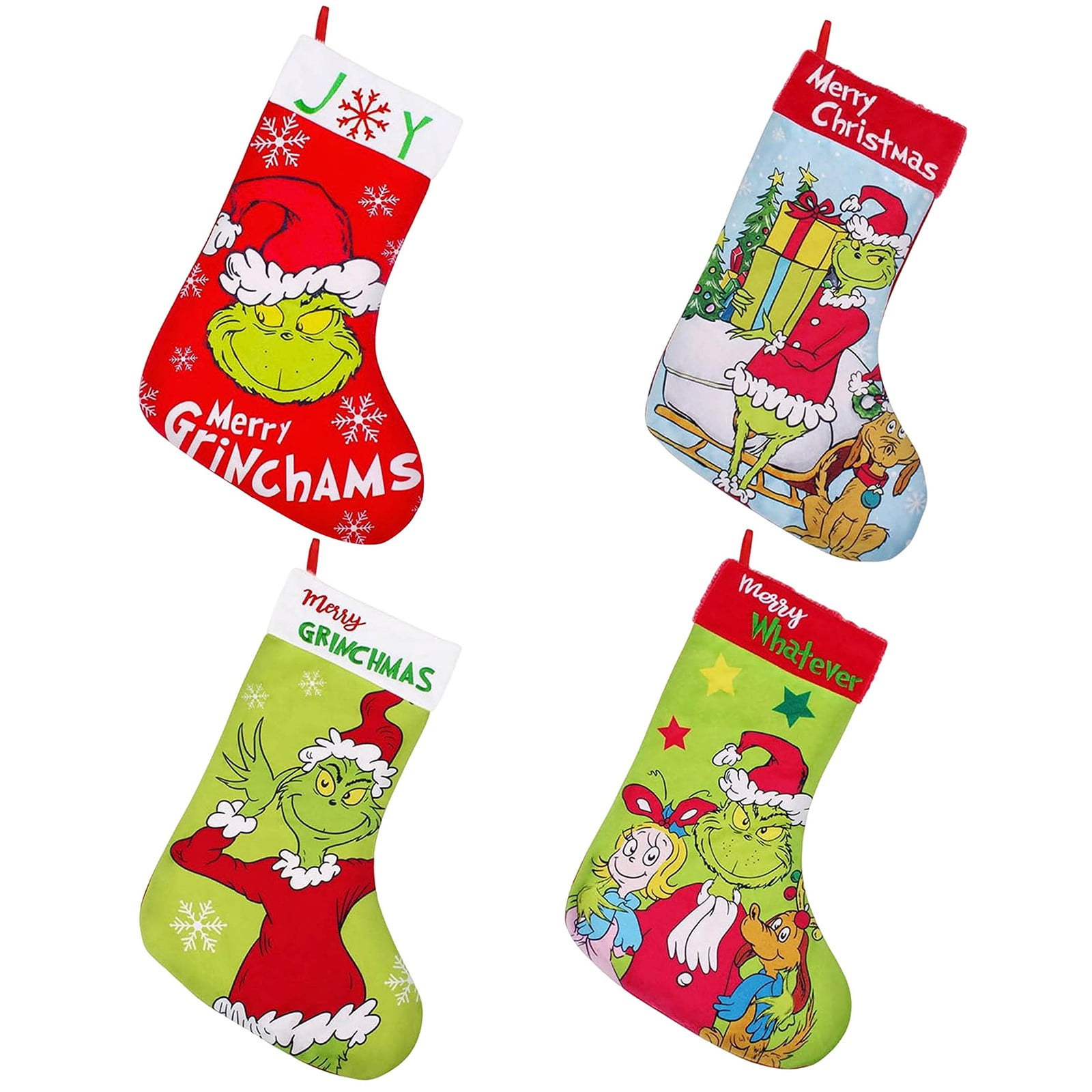 Set of 4 Grinch Christmas Stockings in Multicolor Fabric