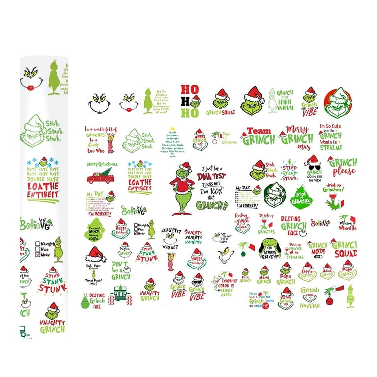  12Sheets Grinchs Christmas Heat Transfers Vinyl,Grinchs Iron On  Transfers for T-Shirts,Christmas HTV Vinyl Iron on Decals for Clothes  Pillow Hoodie DIY Crafts