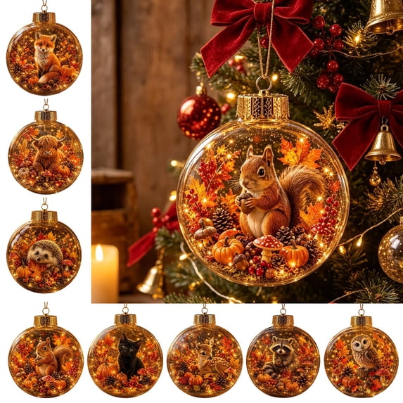 Clearance Gunahy Glowing Christmas Story Ornament, 3.15" Light-Up Mini Holiday Scene with Warm LED Light for Home Christmas Party Decoration, Squirrel