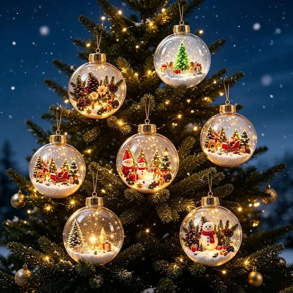 Clearance Gunhay 3D Glowing Christmas Story Ornament, Winter Wonderland Hand Blown Glass Balls, Glass Art Christmas Ornament Glass Decor, Handcrafted Christmas Decoration Icy Winter