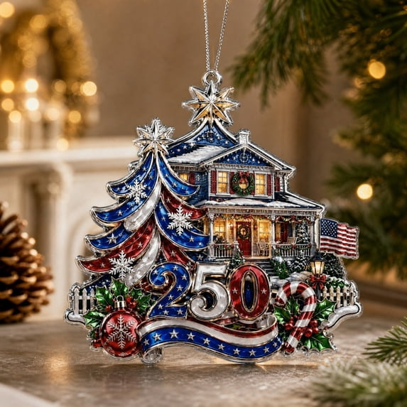 Clearance Gunhay Christmas Ornaments, 250 Anniversary USA Merchandise, United States 250th Anniversary Decor, America 250 Years Patriotic Home Decor, Snowy Cabin
