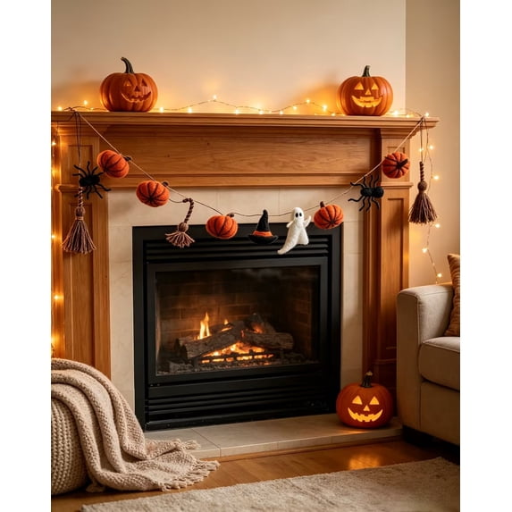 Clearance Gunhay Halloween Garland 6Ft Spooky Party Banner with Spider Pumpkin Ghost Witch Hat Broomstick, Fall Halloween Decorations Indoor/Outdoor for Farmhouse Halloween Fireplace Mantle Walls