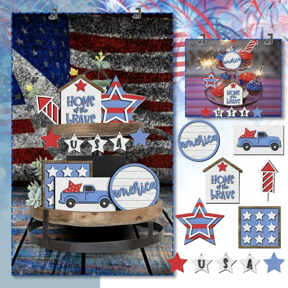 Guozer 4th of July Tiered Tray Decor, Tiered Tray Decor Set for Patriotic Decorations, Desk Ornaments for Centerpieces