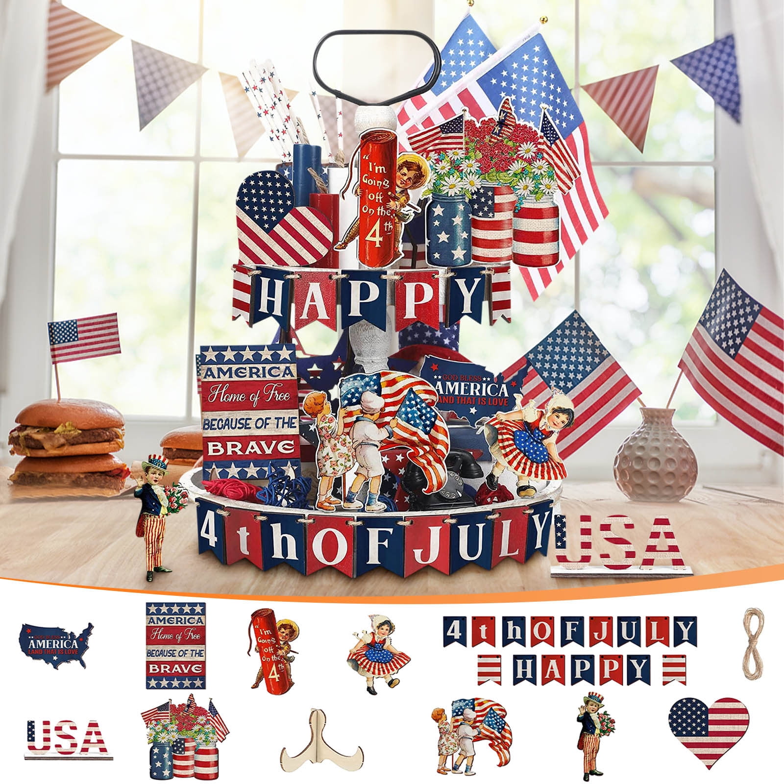 Clearance ！Guozer 4th of July Tiered Tray Decor, Tiered Tray Decor Set