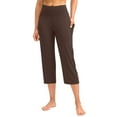thumbnail image 1 of HCURIBAD Cotton Yoga Pants,Capris for Summer Women's Yoga Capris With Pockets Plus Size Straight Leg Crop Yoga Pant,Wide Leg Pants,Yoga Pants with Pockets for Women Brown S, 1 of 4