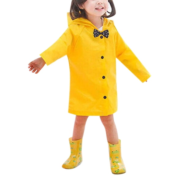 HCURIBAD Kids Hooded Button Down Long Jacket Bow Rainwear Lightweight Raincoat, Kids Yellow Raincoat, Rain Coat with Hood