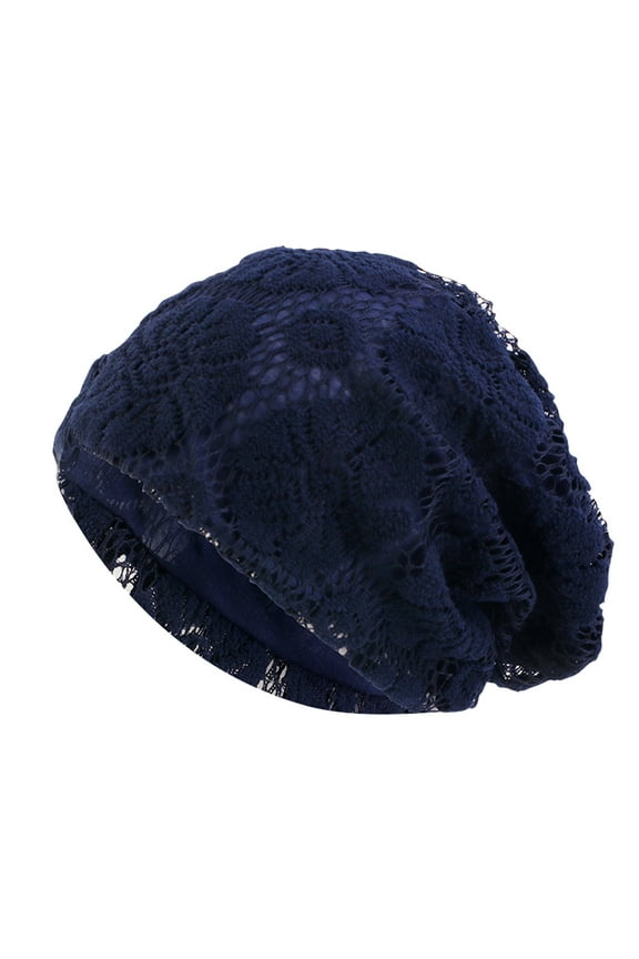 Knit Hats,Women's Foldable Mesh Handmade Floral Lace Cotton Chemotherapy Hair Loss Caps Slouchy Hat,Skull Cap,Winter Hats,Beanies Cap Navy One Size