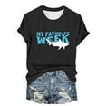 thumbnail image 1 of Clearance! HCURIBAD Shirts for Women, Women's Casual Letter Shark Print Round Neck Short Sleeve Printed Top Halloween T-Shirt, Womens Graphic Tees, Halloween Shirts for Women 1PC T-Shirt Black L, 1 of 4