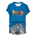 thumbnail image 1 of HCURIBAD Shirts for Women, Women's Pumpkin Baseball Maple Leaf Letter Printed T-Shirt Halloween Round Neck Tee, Womens Graphic Tees, Halloween Shirts for Women 1PC Top Blue 2XL, 1 of 4