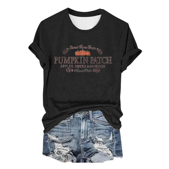 Clearance! HCURIBAD Shirts for Women, Womens Halloween Pumpkin Print T-Shirt Casual Round Neck Top, Womens Graphic Tees, Halloween Shirts for Women 1PC Top Black 2XL