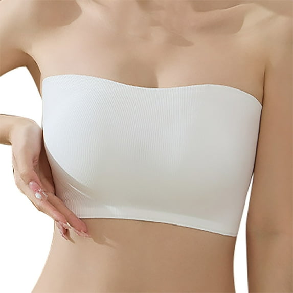 HCURIBAD Strapless Bra,Backless Tops Women's Strapless Bra Stretch Wireless Breathable Bra Anti-skid Plunge Bra 2024 New,Wireless Bras for Women,Tube Top with Built in Bra White XL