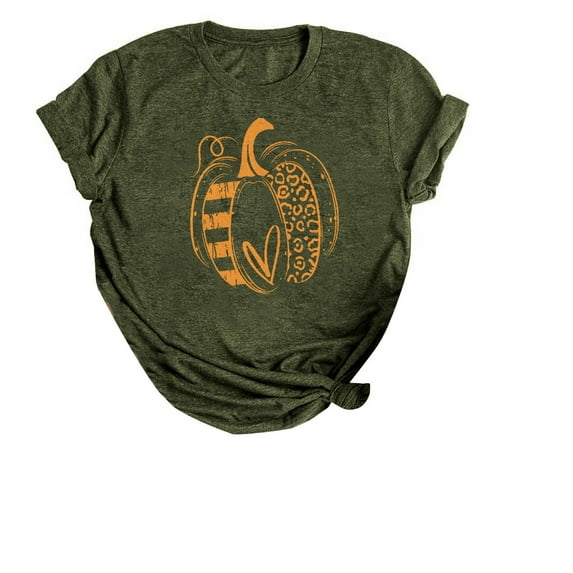 Clearance! HCURIBAD T Shirts for Women, Women's Fall Pumpkin Witch T Shirt Funny Short Sleeve Halloween Graphic Tee Top, Graphic Tees Funny T-shirts Womens Casual Tops Army Green 2XL
