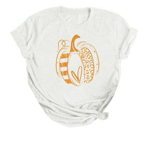 HCURIBAD T Shirts for Women, Women's Fall Pumpkin Witch T Shirt Funny Short Sleeve Halloween Graphic Tee Top, Graphic Tees Funny T-shirts Womens Casual Tops White 2XL