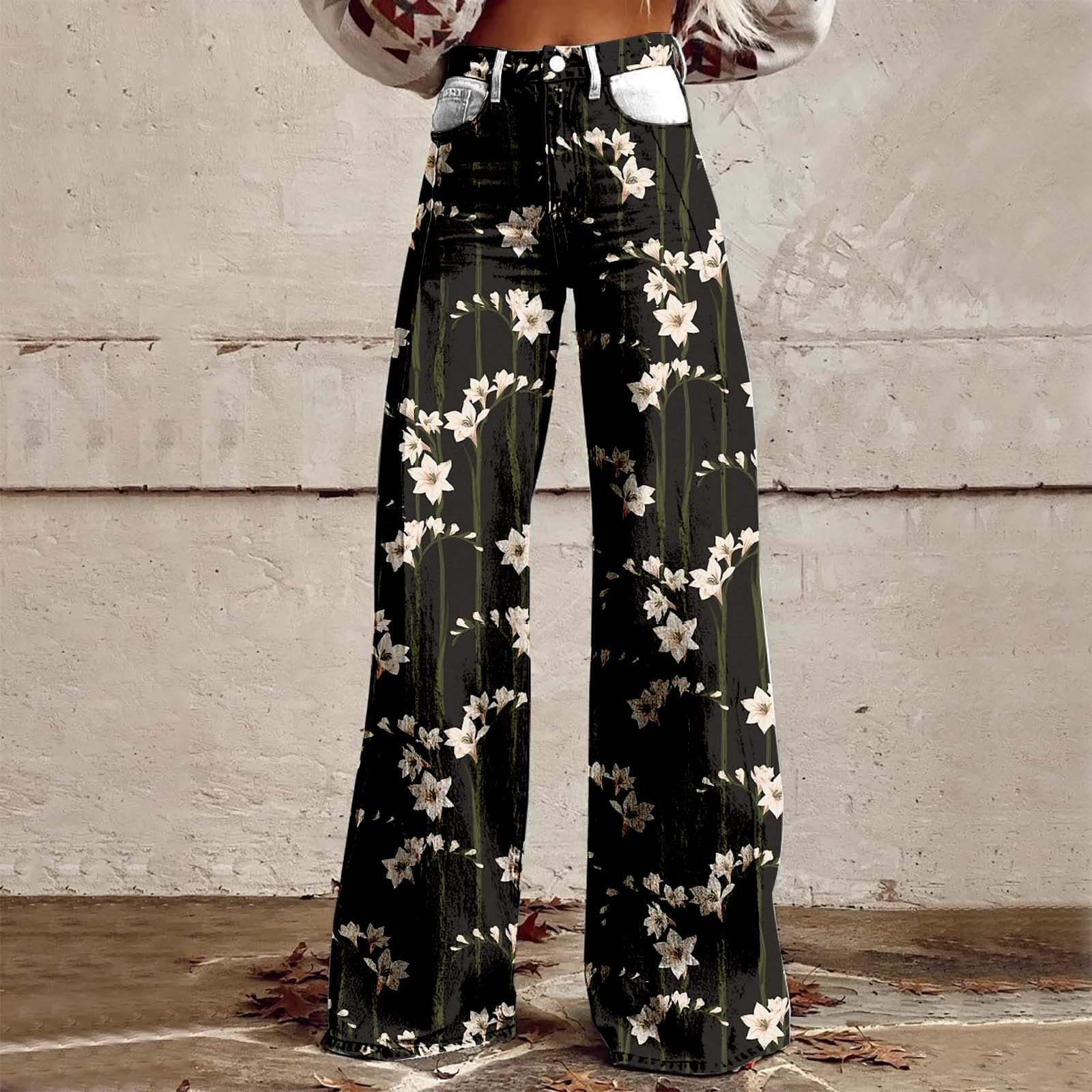 Underwraps Women's 70s Hippy Style Flower Bell Bottom Pants
