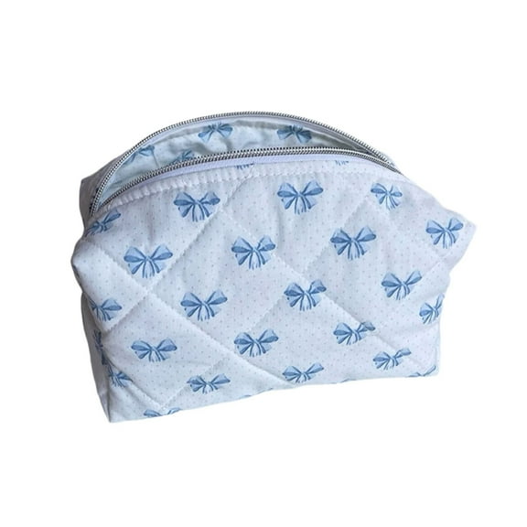 Clearance! HEXBOOYOO Bow Makeup Bag, Cute Quilted Make Up Pouch Small Preppy Floral Cosmetic Bag, Toiletry Organizer Bag for Girls Women