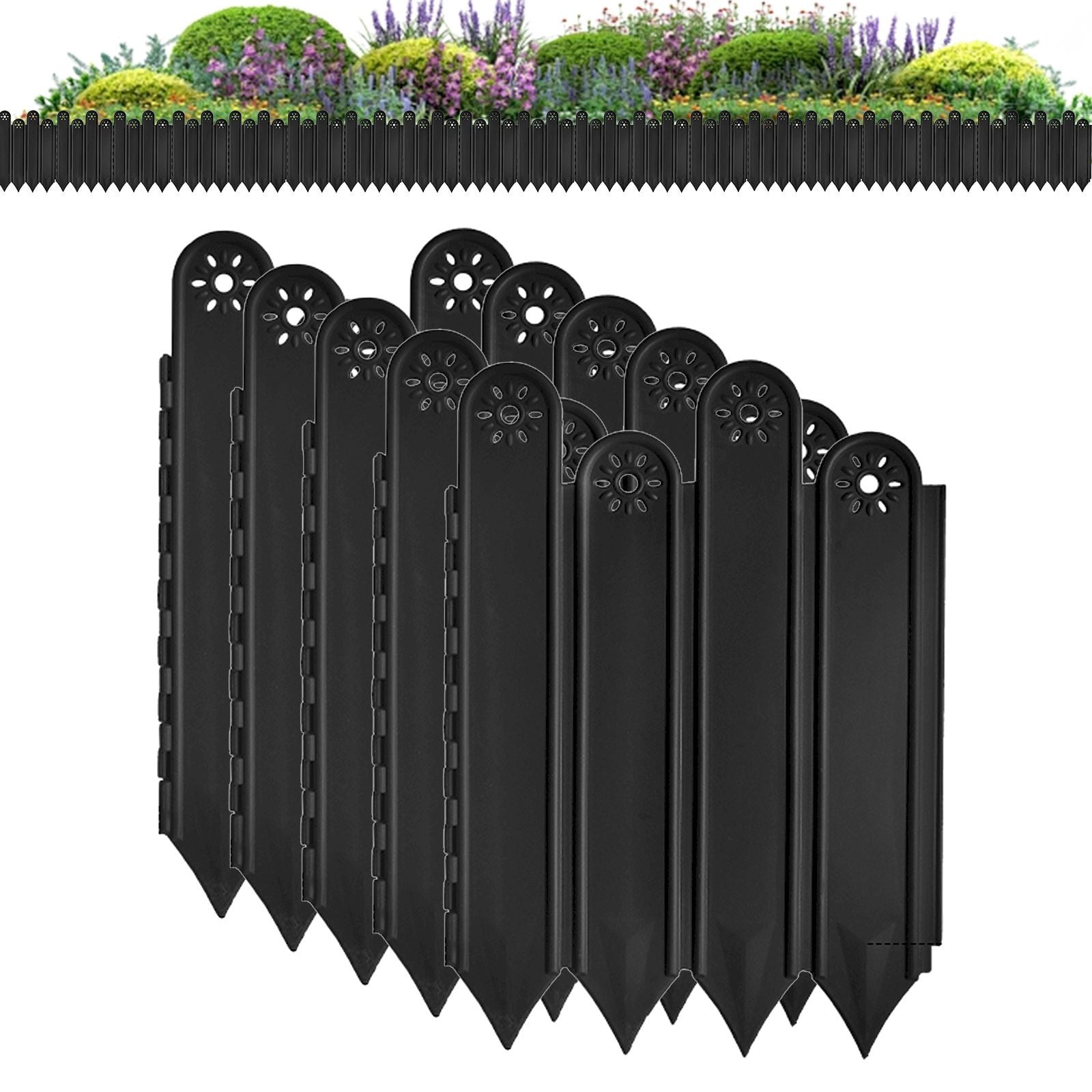 Clearance! Haidf 5Pcs Garden Fence, Connectable Landscape Edging, No Digging Plastic Border Fence for Flower Bed, Lawn, and Decorative Yard Patio, Garden Edging Fence, 8.3"W x 9.8"H, Black