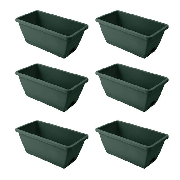 Clearance! Haidf 6Pcs 14Inch Rectangular Planter, Plastic Long Planter Box with Drainage Holes, Planters for Indoor Outdoor Plants and Flowers, Deck Railing Planter Boxes, Plant Pots, Flower Pots