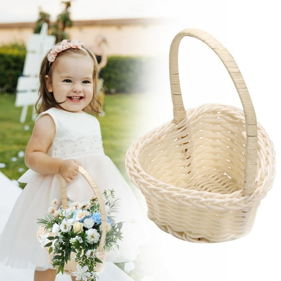 Clearance! Haidf Heart-shaped Flower Girl Basket, Rattan Flower Basket with Handle, Wedding Basket for Wedding Ceremony and Outdoor Picnic Home Party Decoration, 3.9x2.4x5.1 Inch, Beige