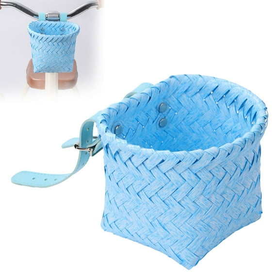 Clearance! Haidf Kids Bike Basket Front, Handwoven Rattan Bike Basket with Adjustable Leather Straps, Toddler Bike Basket for Boys Girls, Wicker Bike Basket, Bicycle Basket, 4.72 Inch, Blue
