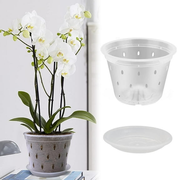 Clearance! Haidf Orchid Pot, Clear Orchid Pots with Holes and Saucers, Plastic Orchid Pots for Repotting, Breathable Slotted Orchid Planters for Indoor Outdoor Plants, Orchid Supplies, 3.9 Inch
