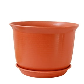 Clearance! Haidf Plant Pot, Thicken Plastic Planter with Tray and Multi Mesh Drainage Holes, Ripple Pattern Flower Pots for Indoor Outdoor Garden Flowers and Plants, Outdoor Pot, 8 Inch, Brown
