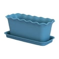 thumbnail image 1 of Clearance! Haidf Rectangular Planter, Plastic Wavy Ruffled Edge Long Planter Box with Tray, Planters for Indoor Outdoor Plants Flowers, Deck Railing Planter Boxes, Flower Pots, Plant Pots, 12", Blue, 1 of 7