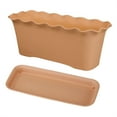 thumbnail image 1 of Clearance! Haidf Rectangular Planter, Plastic Wavy Ruffled Edge Long Planter Box with Tray, Planters for Indoor Outdoor Plants Flowers, Deck Railing Planter Boxes, Flower Pots, Plant Pots, 16", Brown, 1 of 7