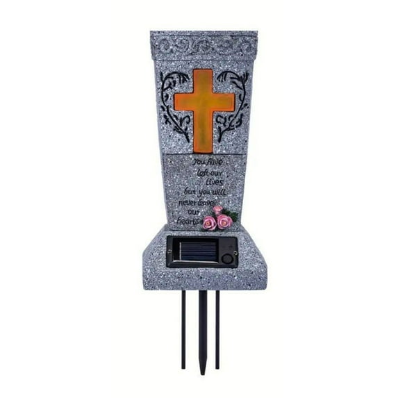 Clearance! Haidf Solar Cemetery Vases for Grave, Grave Vases with Removable Spikes and LED Cross Light, Cemetery Planters for Fresh Flowers, Memorial Vases, Grave Flower Holder, 9 Inch Height