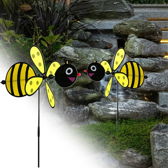 Clearance! Haidf Wind Spinners Outdoor, Baby Bee Beetles Ground Spinner, Small Wind Spinner for Gardens, Planters, Flower Pots, Yards, Hummingbird Decorative Garden Stakes, Yellow