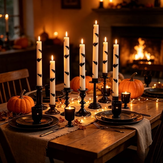 Clearance Halloween Bat Flameless Candles with Remote Control, Cute Battery Operated White LED Flickering Pillar Candles, Hand Painted Looking Dinner Halloween Decorations Gift (2 Pack)