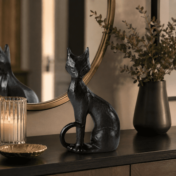 Clearance! Halloween Black Cat Figurine, Sculpted Bronze Style Cat Statue, Vintage Gothic Halloween Decoration for Halloween Indoor Tabletop Home Party Decor