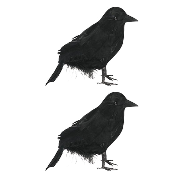 Clearance!Halloween Black Crows,Feathered Crows Realistic Looking Ravens Large Handmade Black Crow for Halloween Decoration Party Supplies(7inch,2pcs)