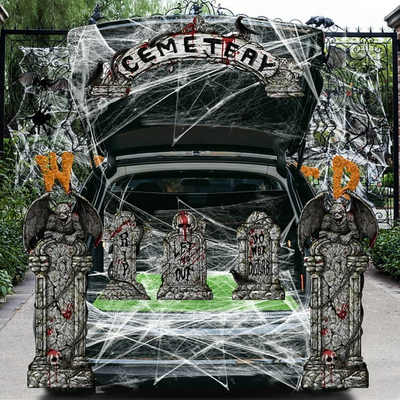 Clearance Halloween Car Decoration Kit, Large Trunk or Treat Set with Tombstones, Reusable Decals for Indoor & Outdoor Parties