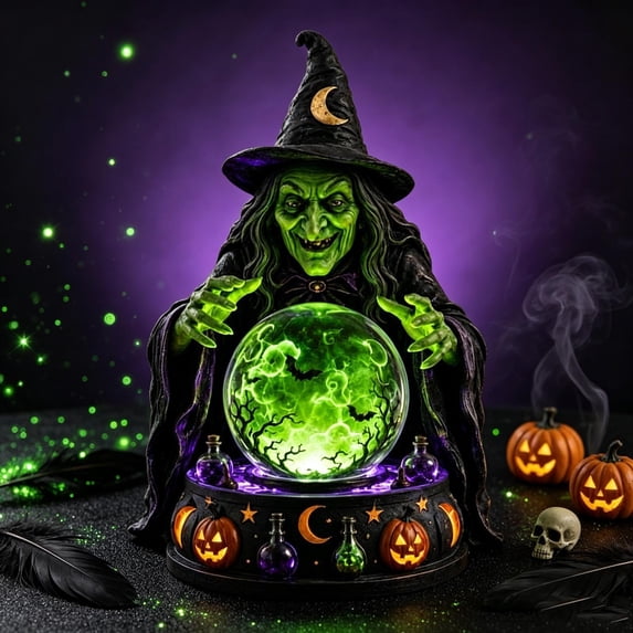 Clearance Halloween Crystal Ball Decoration, Resin Horror Ball with Ghost Skull Patterns, Spooky Tabletop Decor for Porch Yard Window Party Haunted House