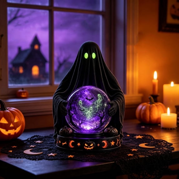 Clearance Halloween Crystal Ball Decoration, Resin Horror Ball with Ghost Skull Patterns, Spooky Tabletop Decor for Porch Yard Window Party Haunted House