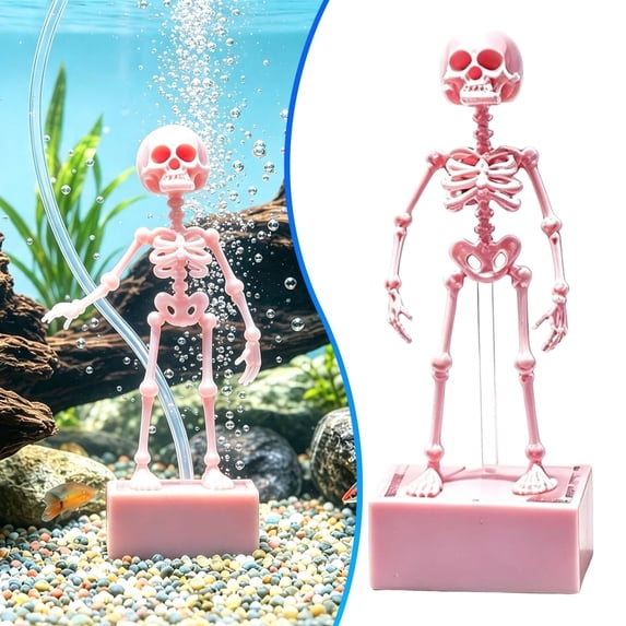 Clearance Halloween Dancing Skeleton Aquarium Bubbler, Action Skeleton Aquarium Ornament, Fish Aquarium Decor, Air-Driven Moving Skeleton Fish Tank Bubbler Decoration for Fresh & Saltwater Aquariums
