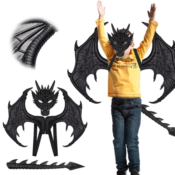 Clearance Halloween Decor Under $20 Halloween Dragon Costume Set with Realistic Wings and Tail Durable Foam Material for Party Cosplay School Shows Carnivals,1 Set,Black
