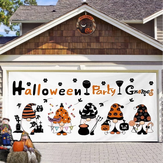 Clearance Halloween Decor Under $5 Halloween Garage Door Banner 4.9x2.5ft Witch Bat Design Weather-Resistant for Porch Wall Outdoor Decor,1PC