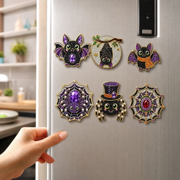 Clearance Halloween Decorations Fridge Magnets,DIY Diamond Painting Fridge Magnets, 6 Pcs Pearl Diamond Art Kits for Adults, Halloween Refrigerator Magnet Craft Kit
