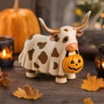 thumbnail image 1 of Clearance! Halloween Decorations, Ghost Highland Cow Resin Figurine Holding Pumpkin Bucket, Cute Spooky Tabletop Mantel Shelf Home Halloween Party Decor,3.9", 1 of 6