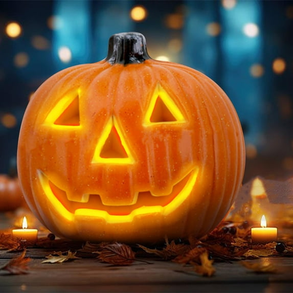 Halloween Decorations Light up Pumpkin Lantern,LED Pumpkin Lights Jack-O Lanterns,Plastic Pumpkin Statue Halloween Table Decor for Home Office Haunt House Party Scene Decor
