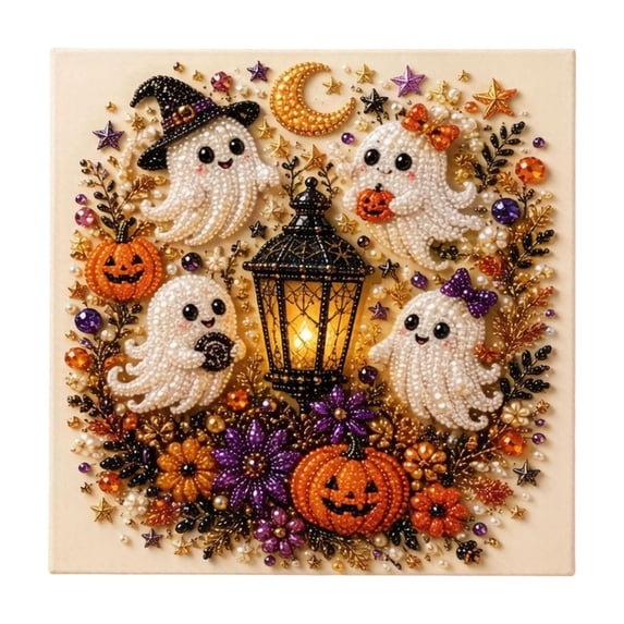 Clearance! Halloween Diamond Art Kits for Adults, Halloween Pearl Art DIY Kit, Fall Home Decor Wall Art, Halloween Fall DIY Seasonal Party Gift for Beginner Kiddo Teens Women Men (Ghost)
